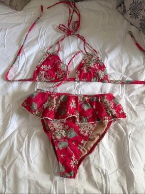 Montce Red Floral Bikini Bottom with Cream Trim
